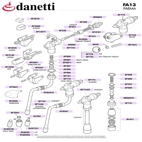 FAEMA - E91, E92, ENOVA, DUE, LEVER VÍZ ÉS GŐZCSAPOK