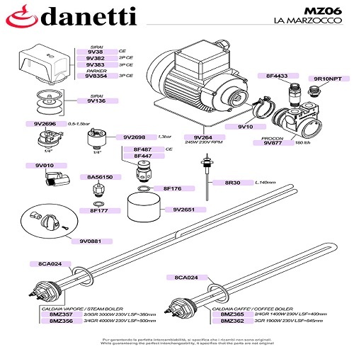 LA MARZOCCO - MOTOR, PUMPA, NYOMÁS KAPCSOLÓK, FŰTŐSZÁLAK ÉS SZELEPEK