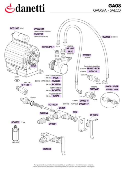 GAGGIA-SAECO D90 motorok, szivattyúk és kézi vízfeltöltő rendszer